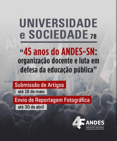 Revista Universidade &amp; Sociedade recebe contribuições para edição sobre 45 anos do Andes-SN